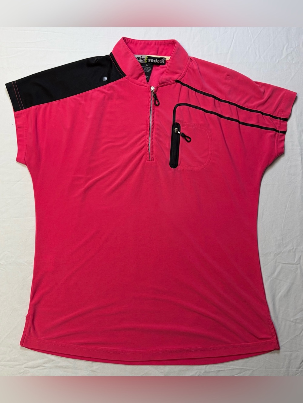 Jamie Sadock Golf Half-Zip Polo in Hot Pink with Black Accents
